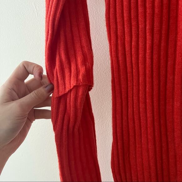 Frame Tomato Red Ribbed Wool-Blend Cutout Sweater - Picture 5 of 6